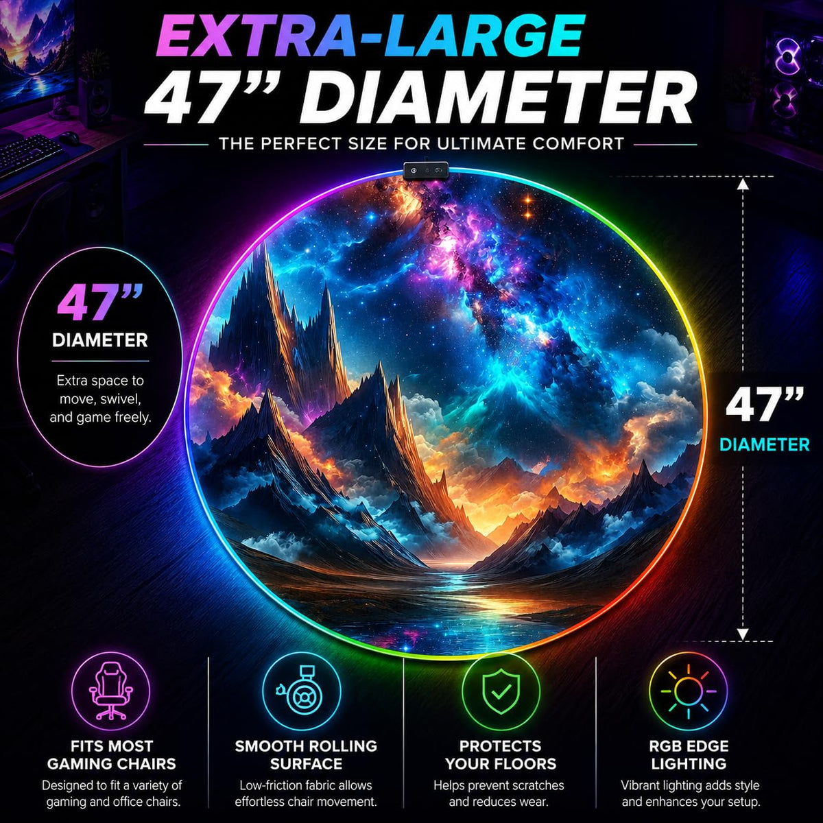 RGB Gaming Chair Mat – 47" Round