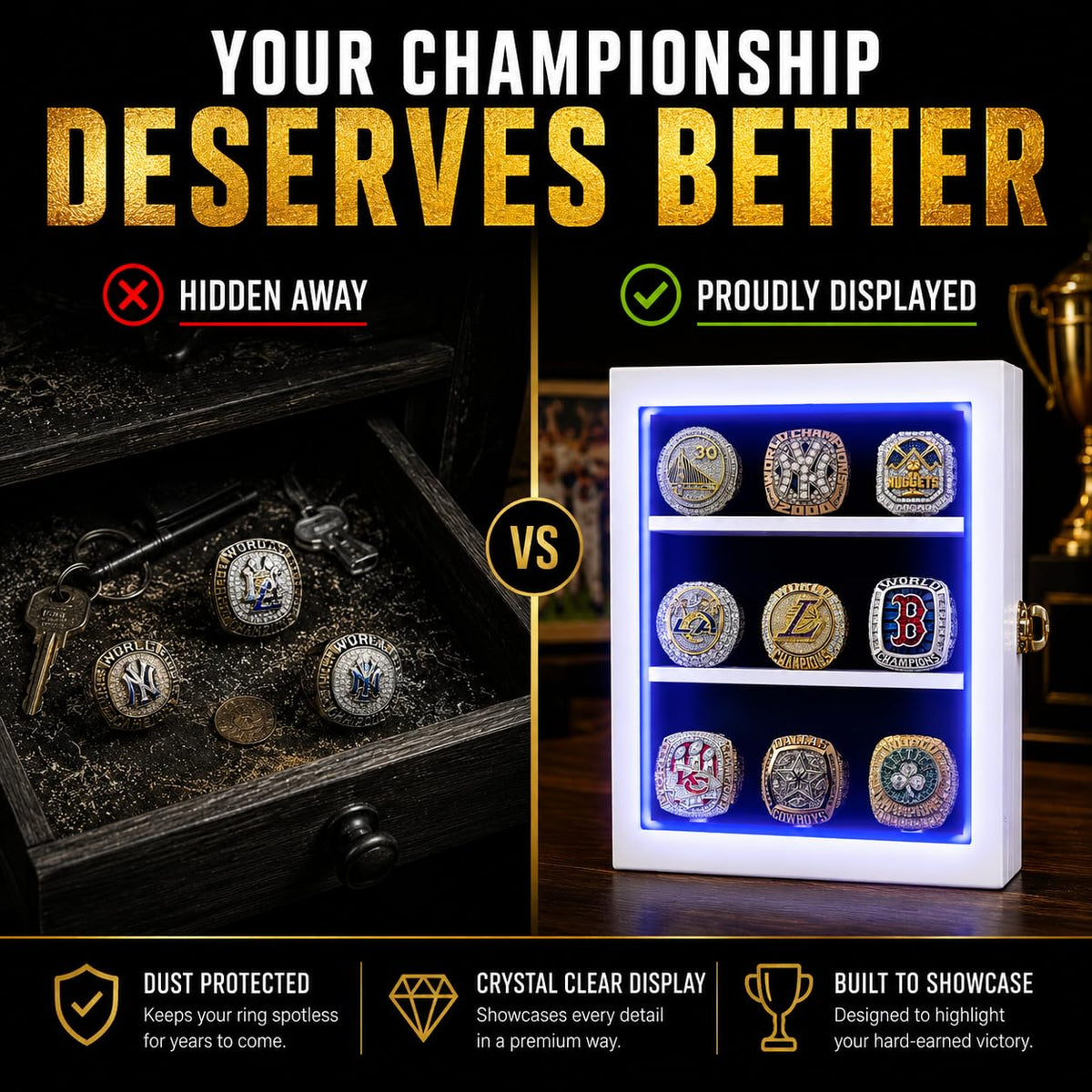 LED Championship Ring Display Case