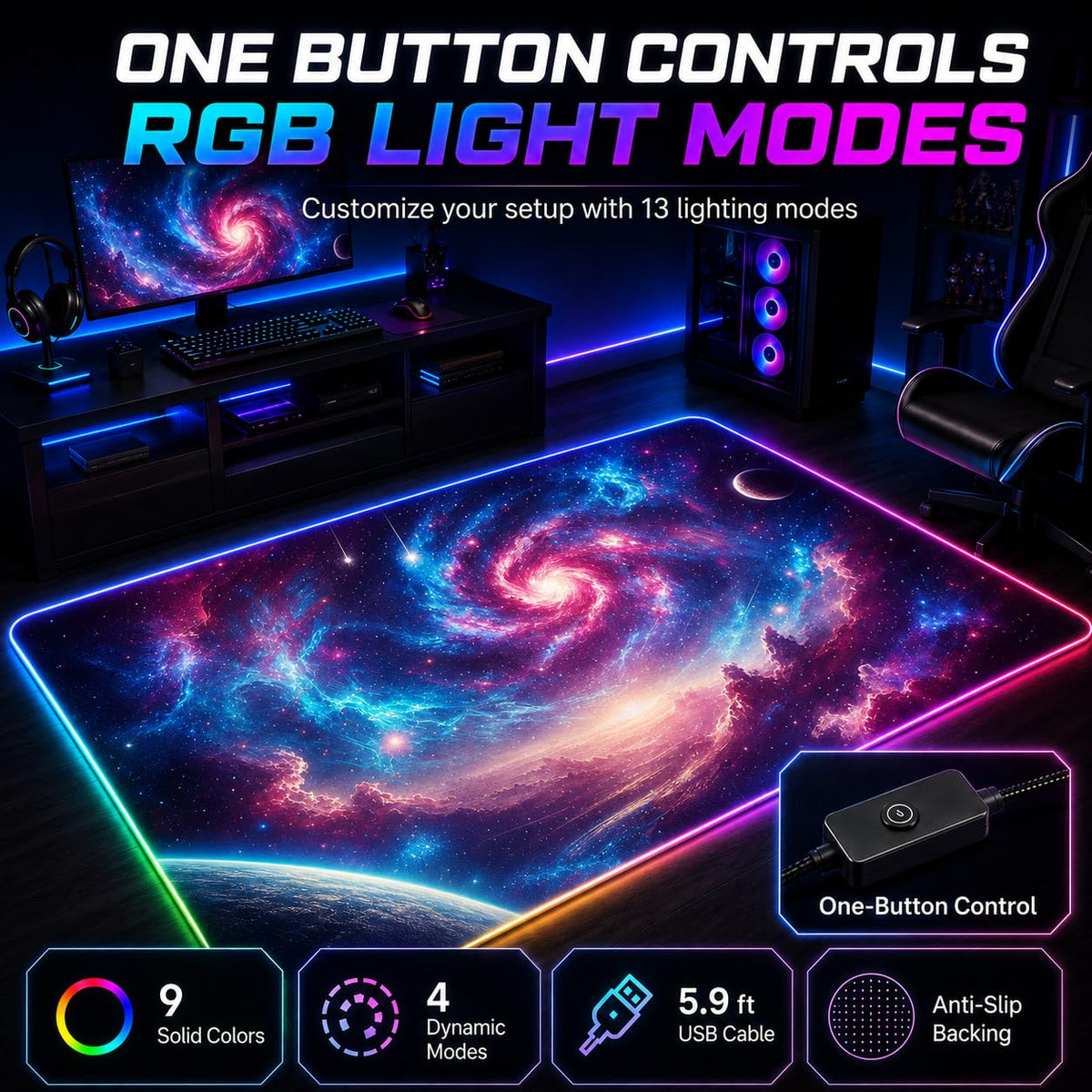 RGB Gaming Rug – 60" × 35"