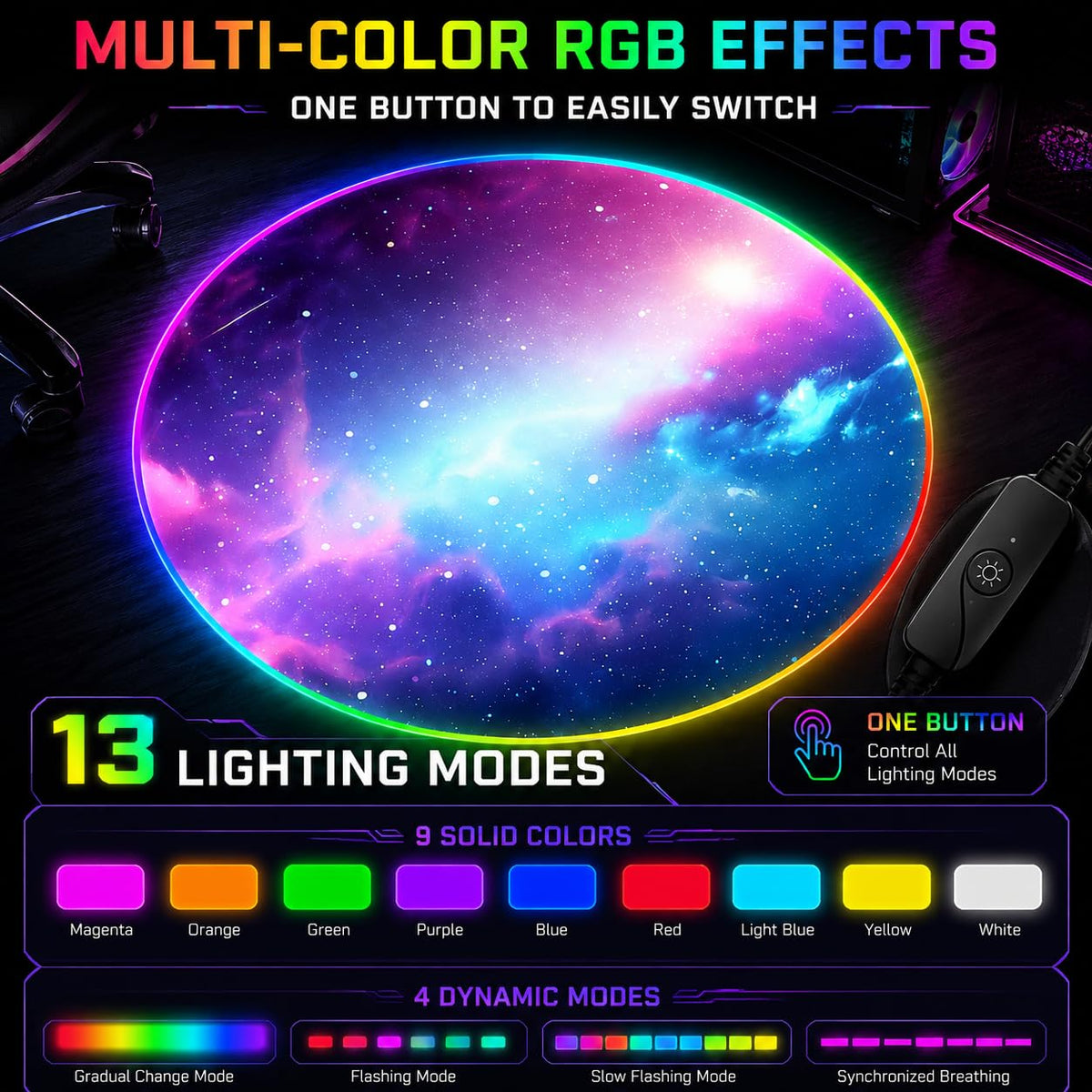 RGB Gaming Chair Mat – 47" Round