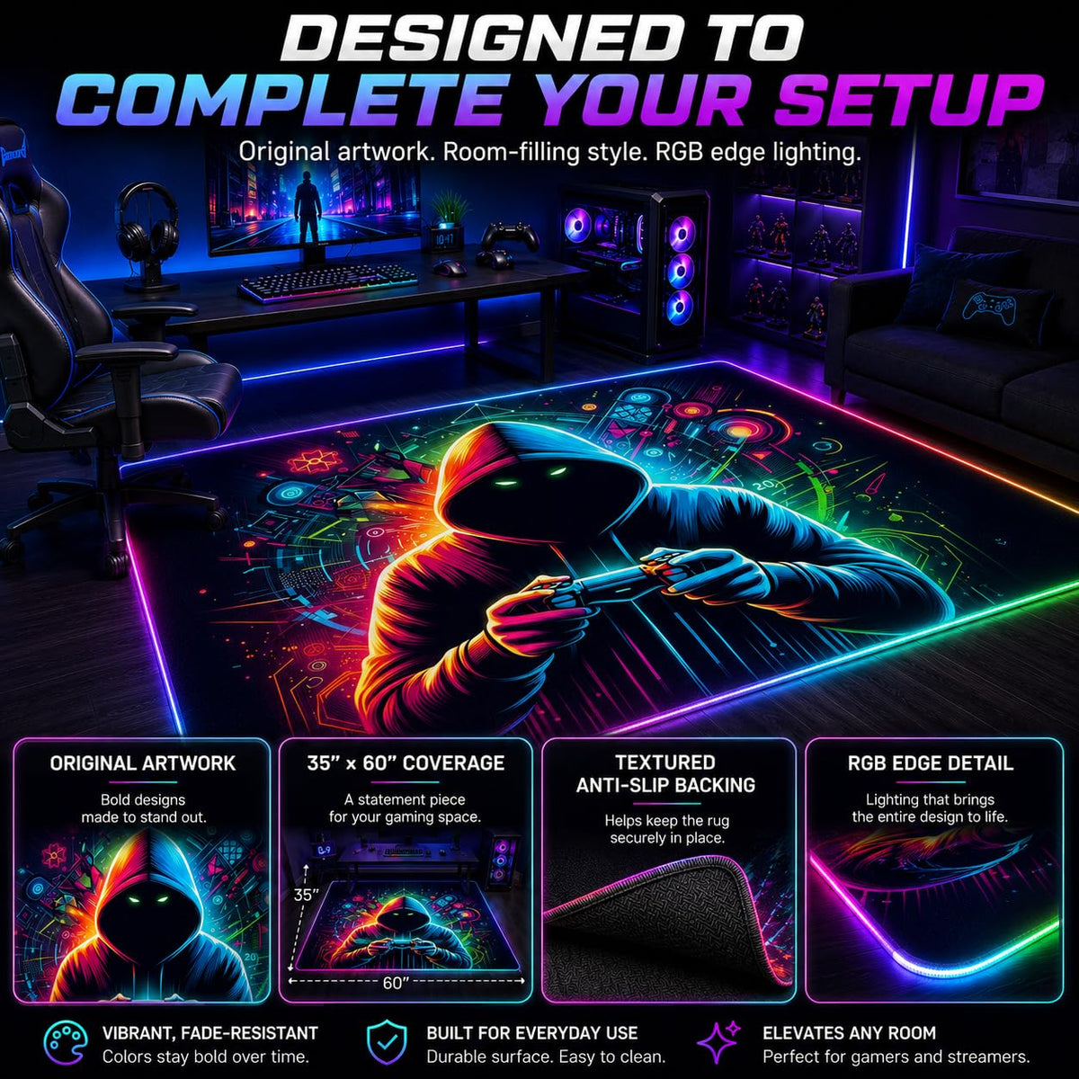 RGB Gaming Rug – 60" × 35"