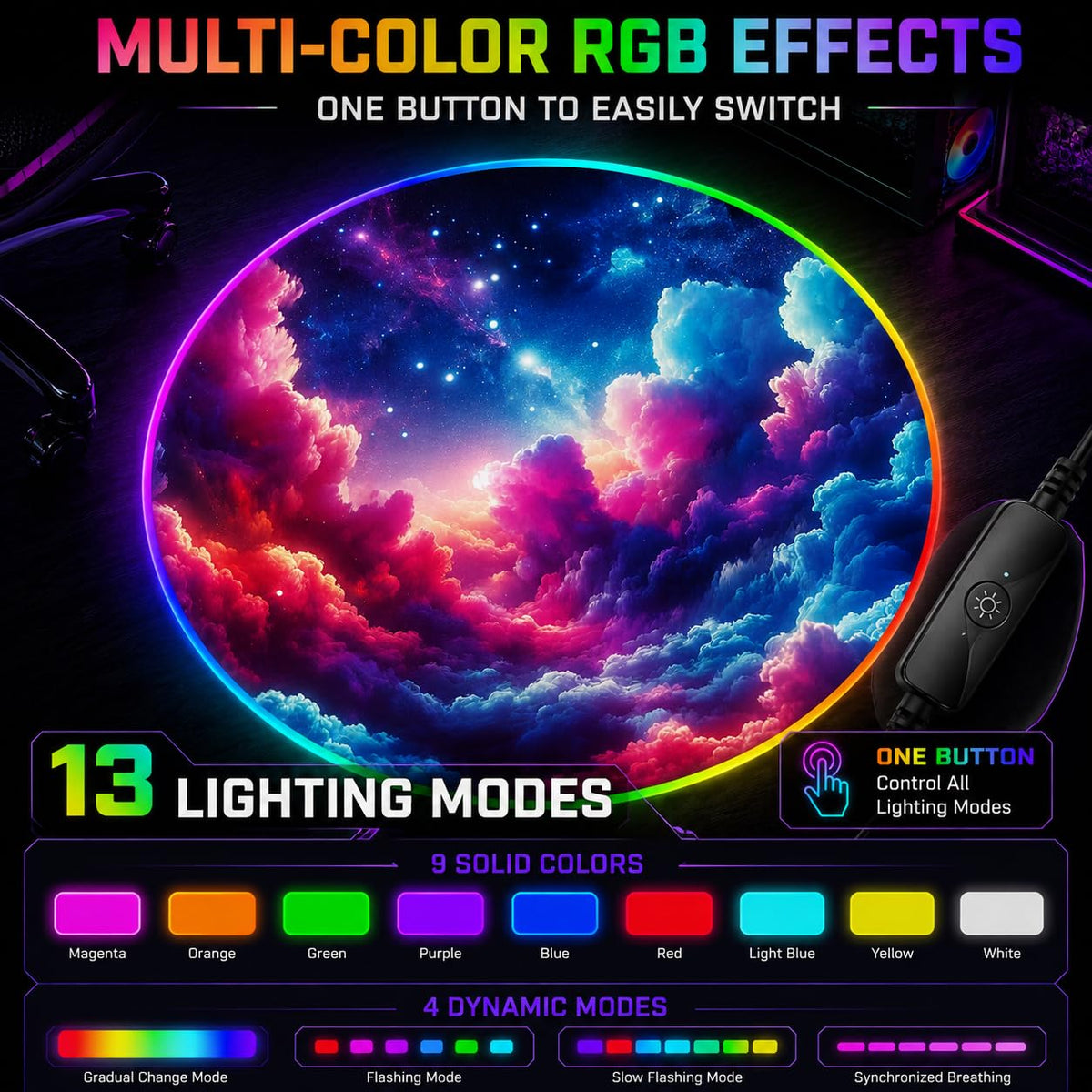 RGB Gaming Chair Mat – 47" Round