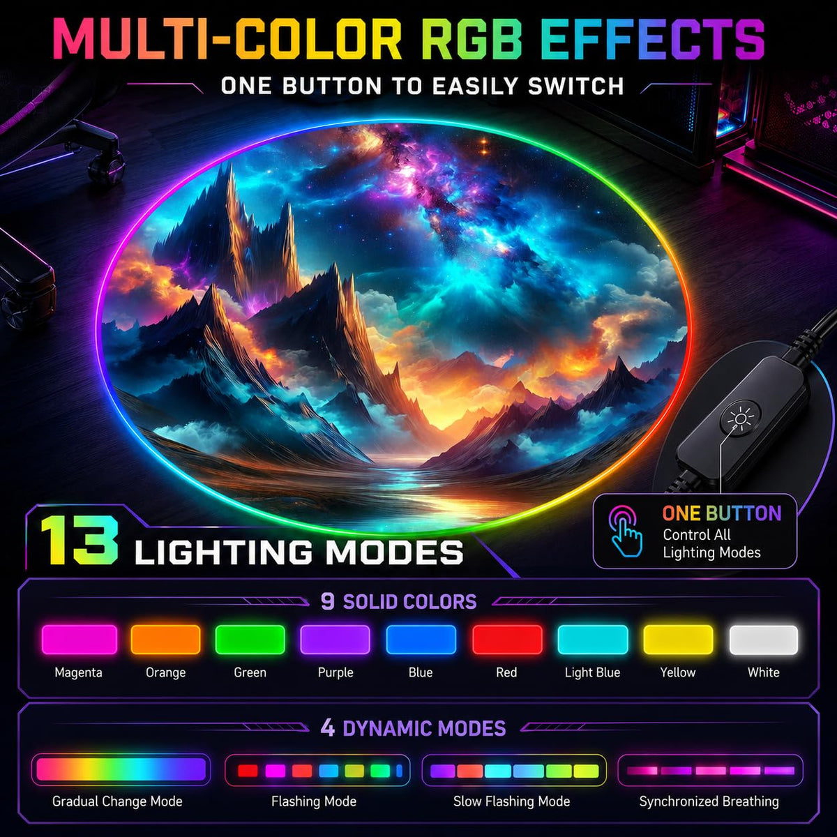 RGB Gaming Chair Mat – 47" Round