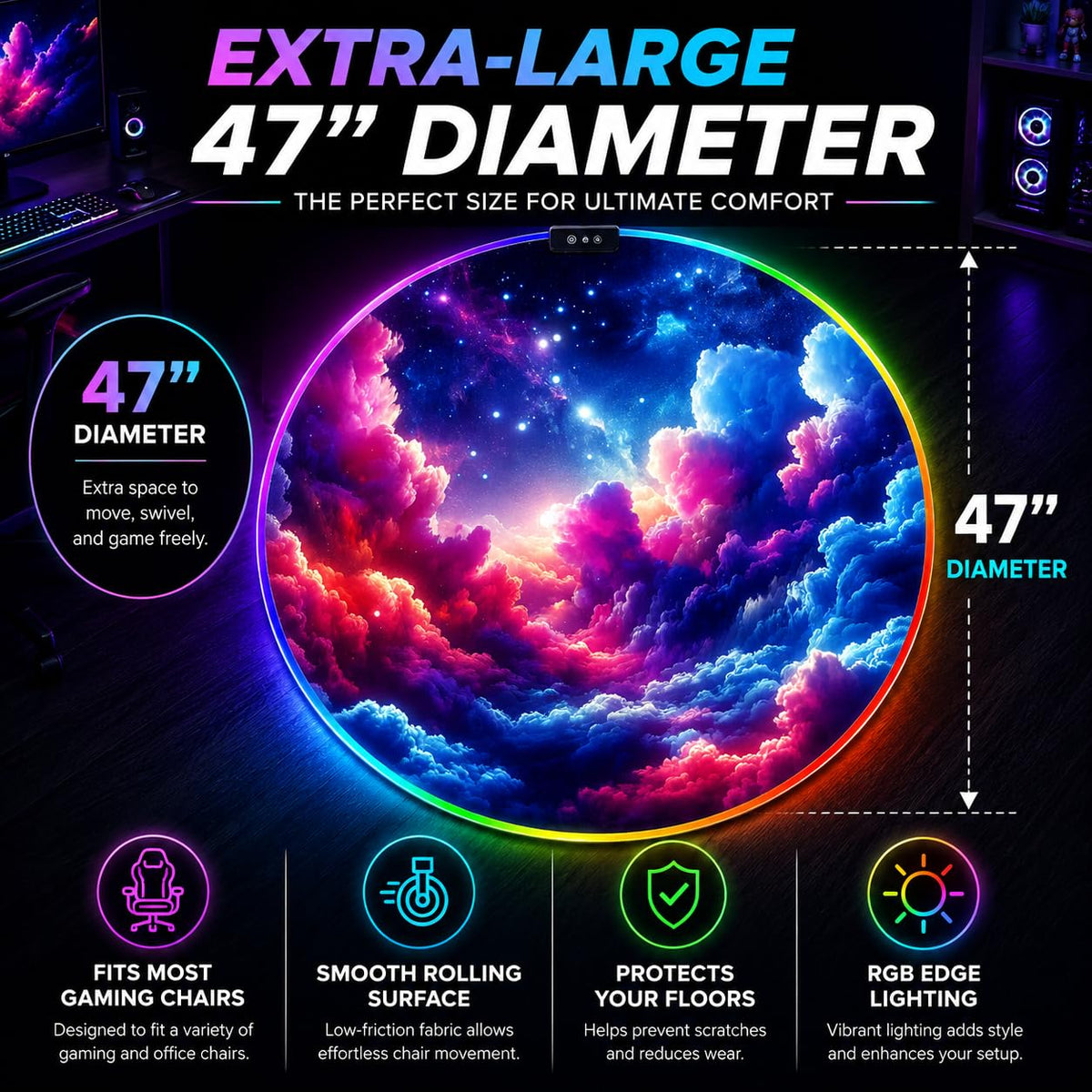 RGB Gaming Chair Mat – 47" Round