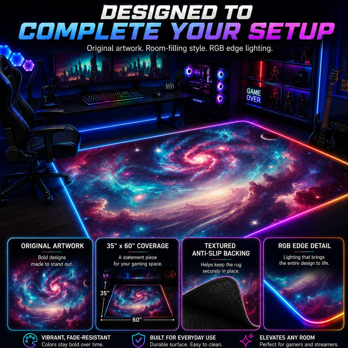 RGB Gaming Rug – 60" × 35"