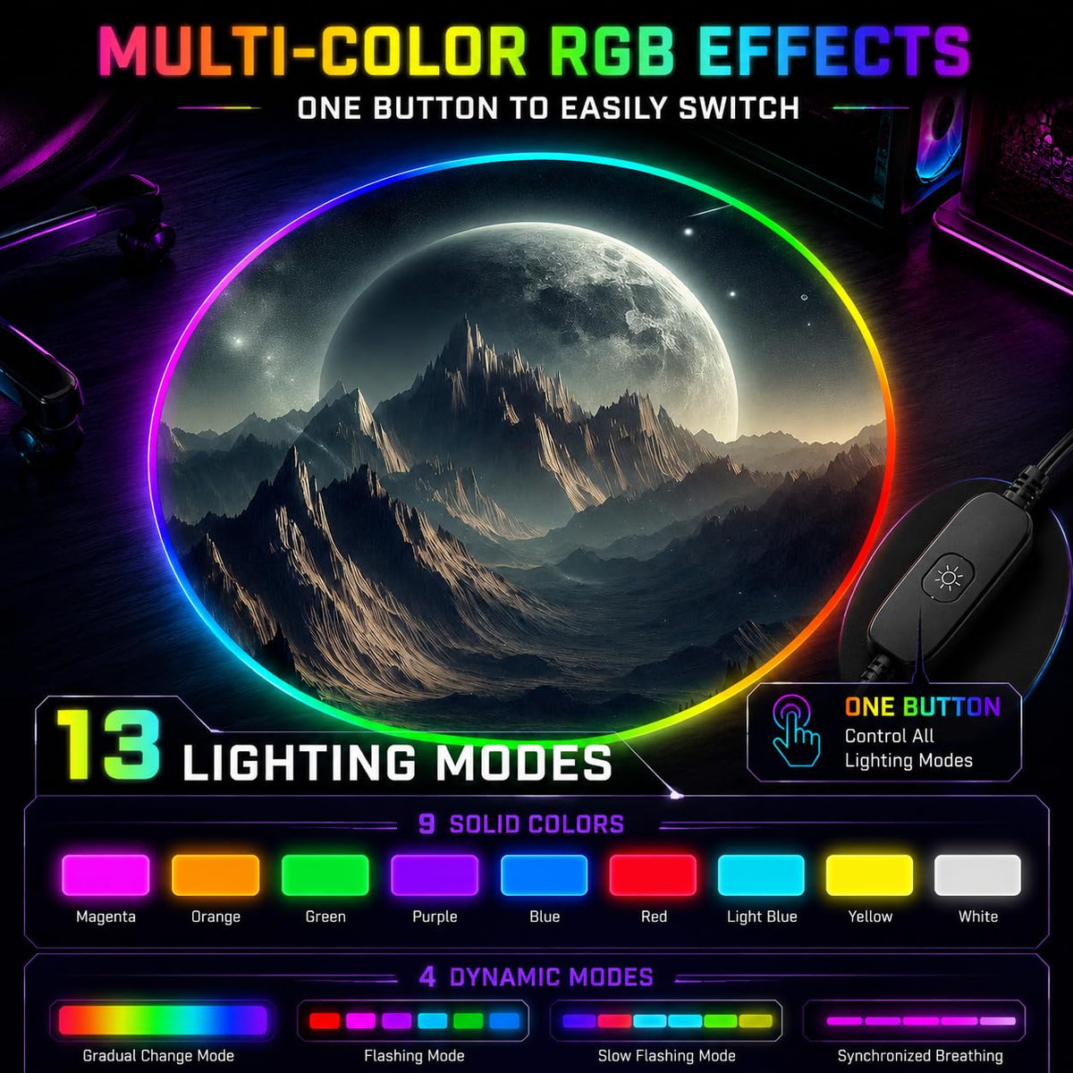 RGB Gaming Chair Mat – 47" Round