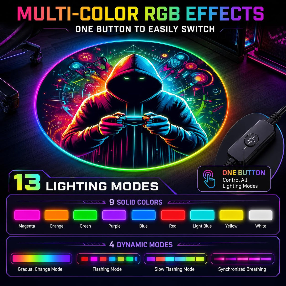 RGB Gaming Chair Mat – 47" Round