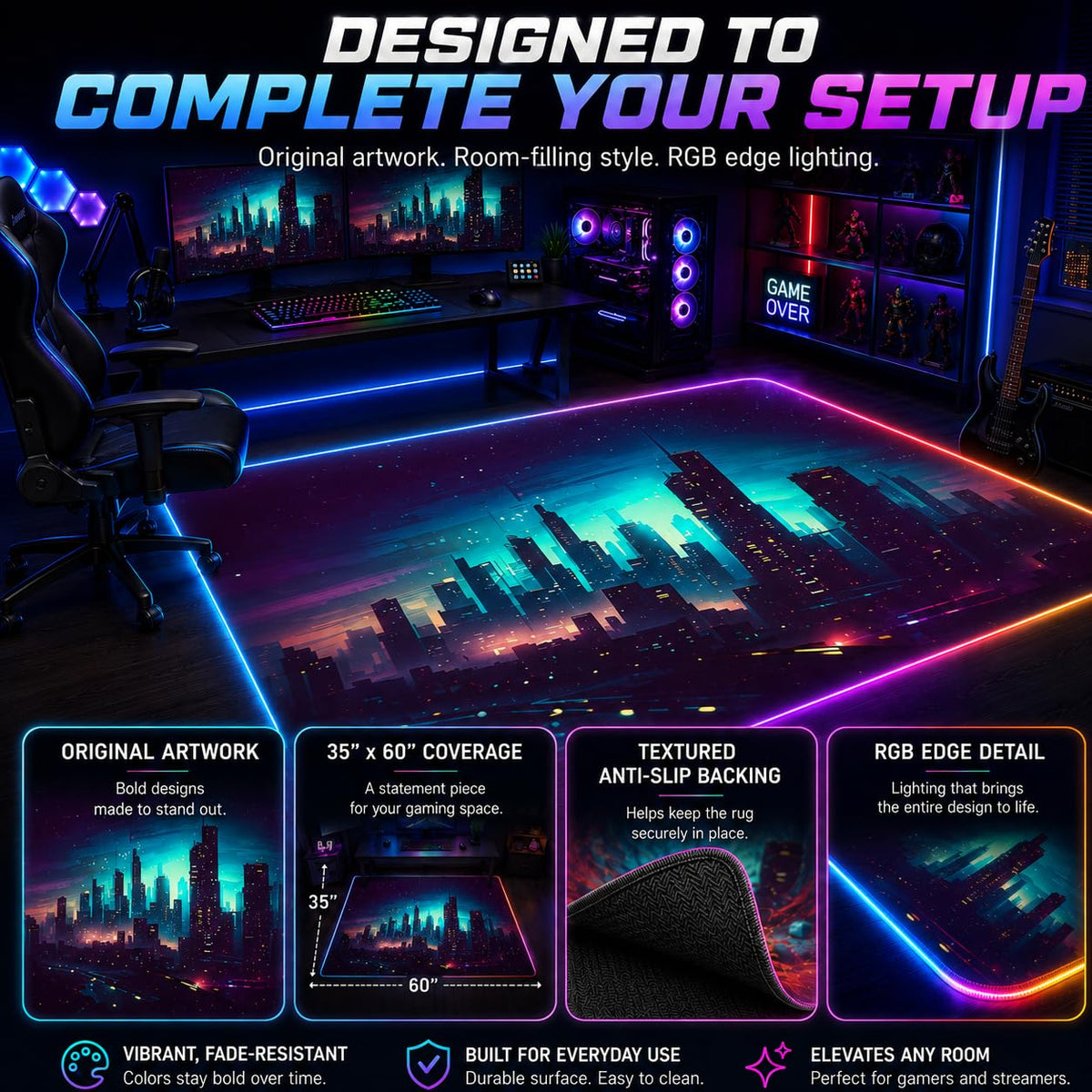 RGB Gaming Rug – 60" × 35"