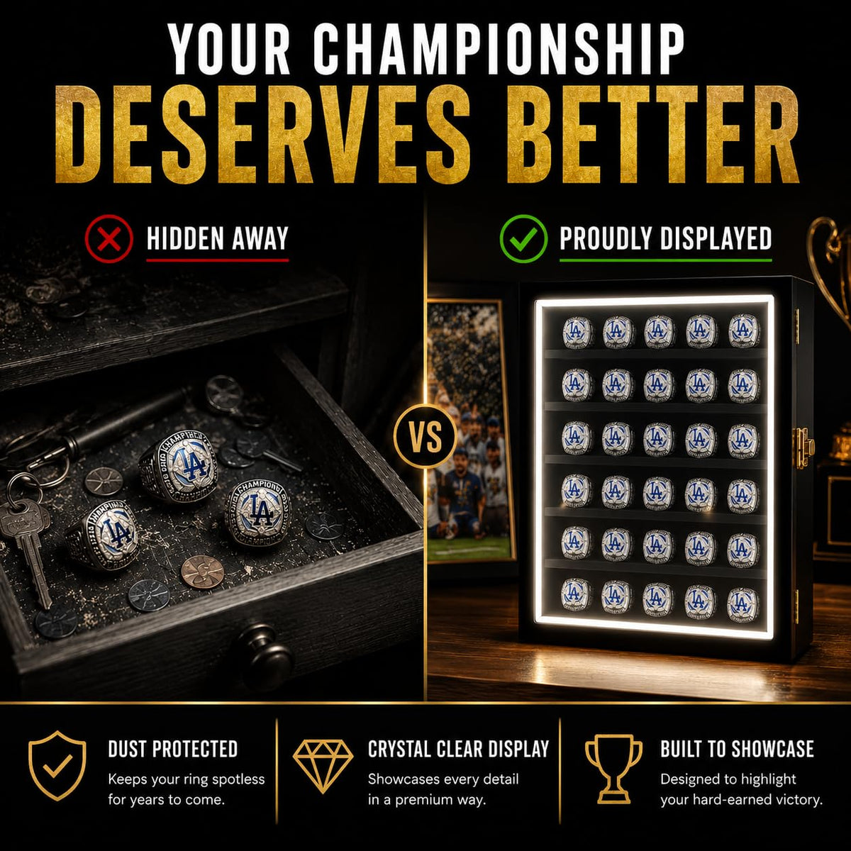 LED Championship Ring Display Case