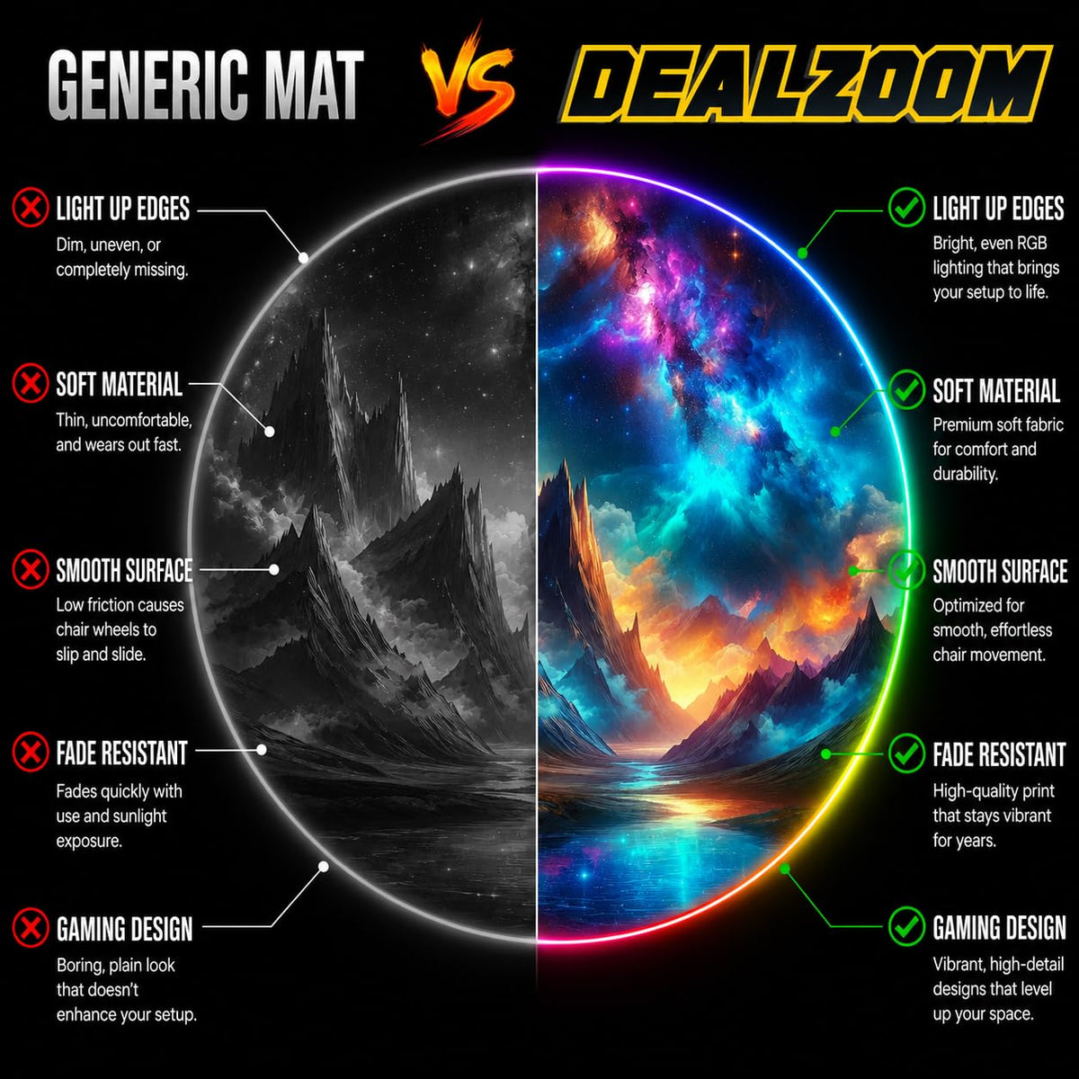 RGB Gaming Chair Mat – 47" Round