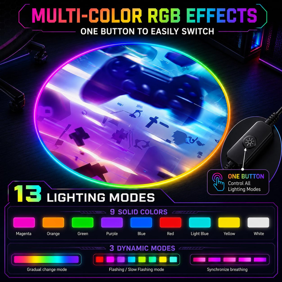 RGB Gaming Chair Mat – 47" Round