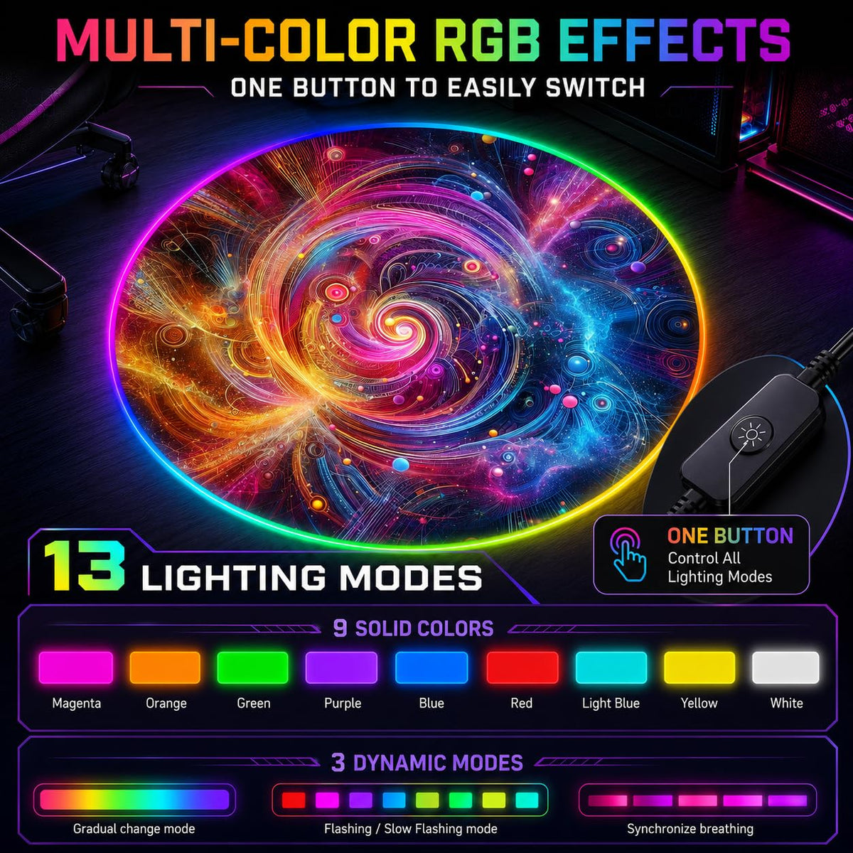 RGB Gaming Chair Mat – 47" Round