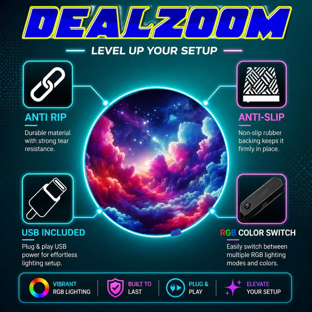 RGB Gaming Chair Mat – 47" Round