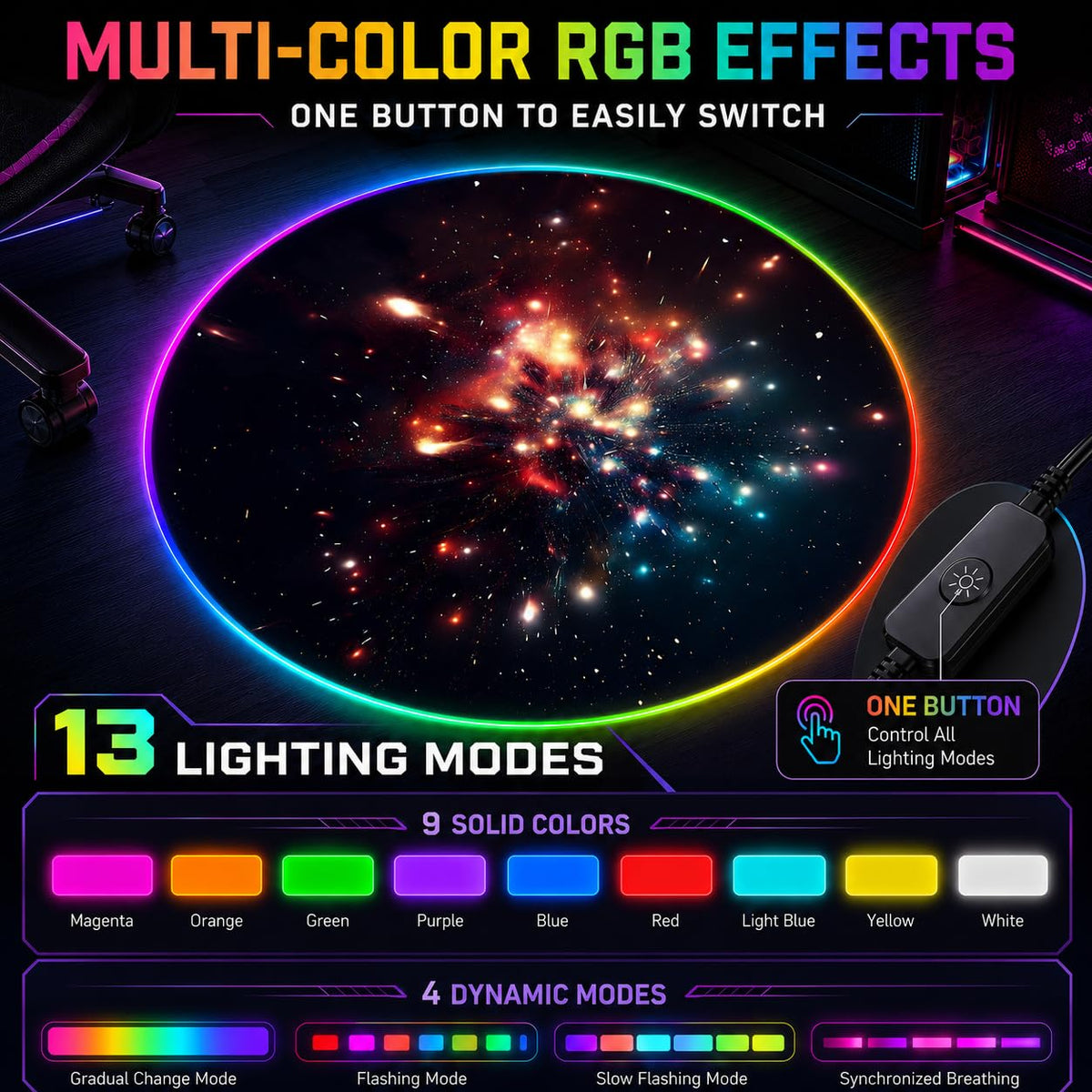 RGB Gaming Chair Mat – 47" Round