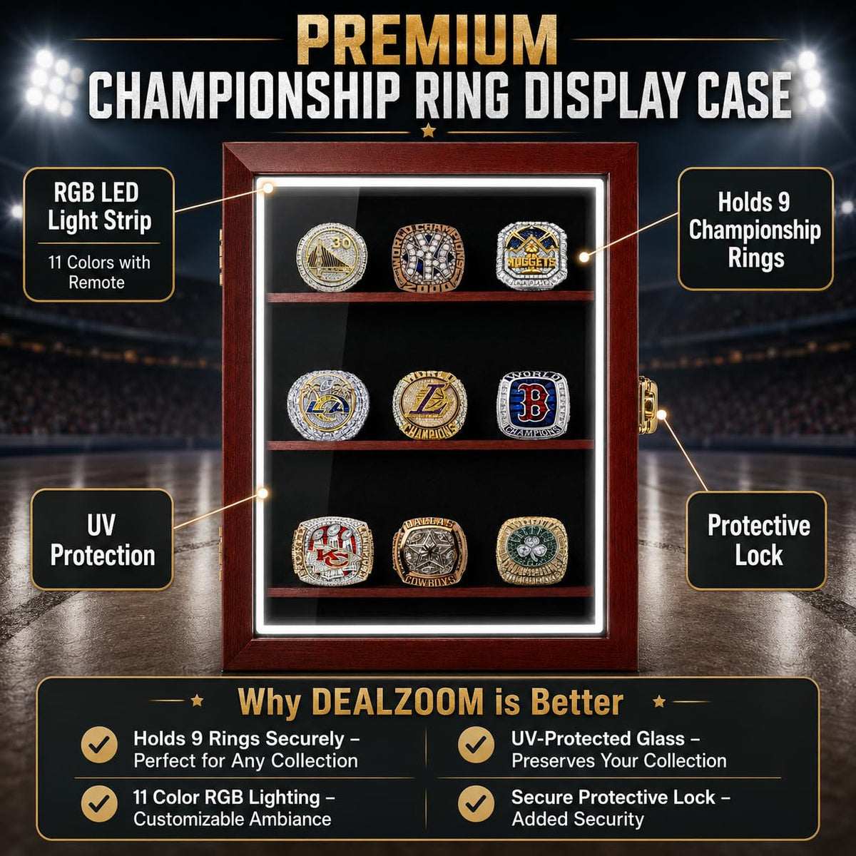 LED Championship Ring Display Case