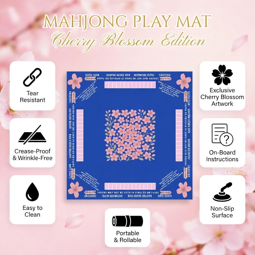 American Mahjong Mat with Printed Rules – 33" × 33"