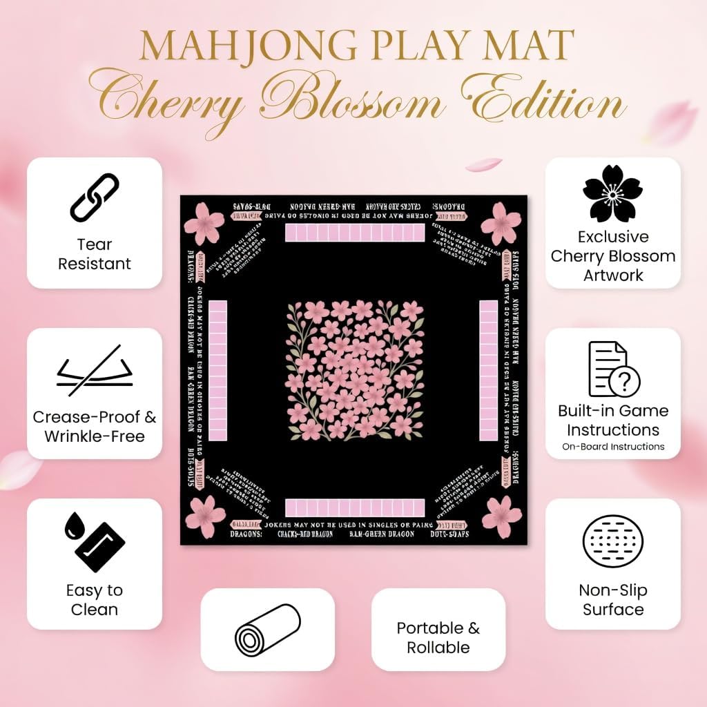 American Mahjong Mat with Printed Rules – 33" × 33"