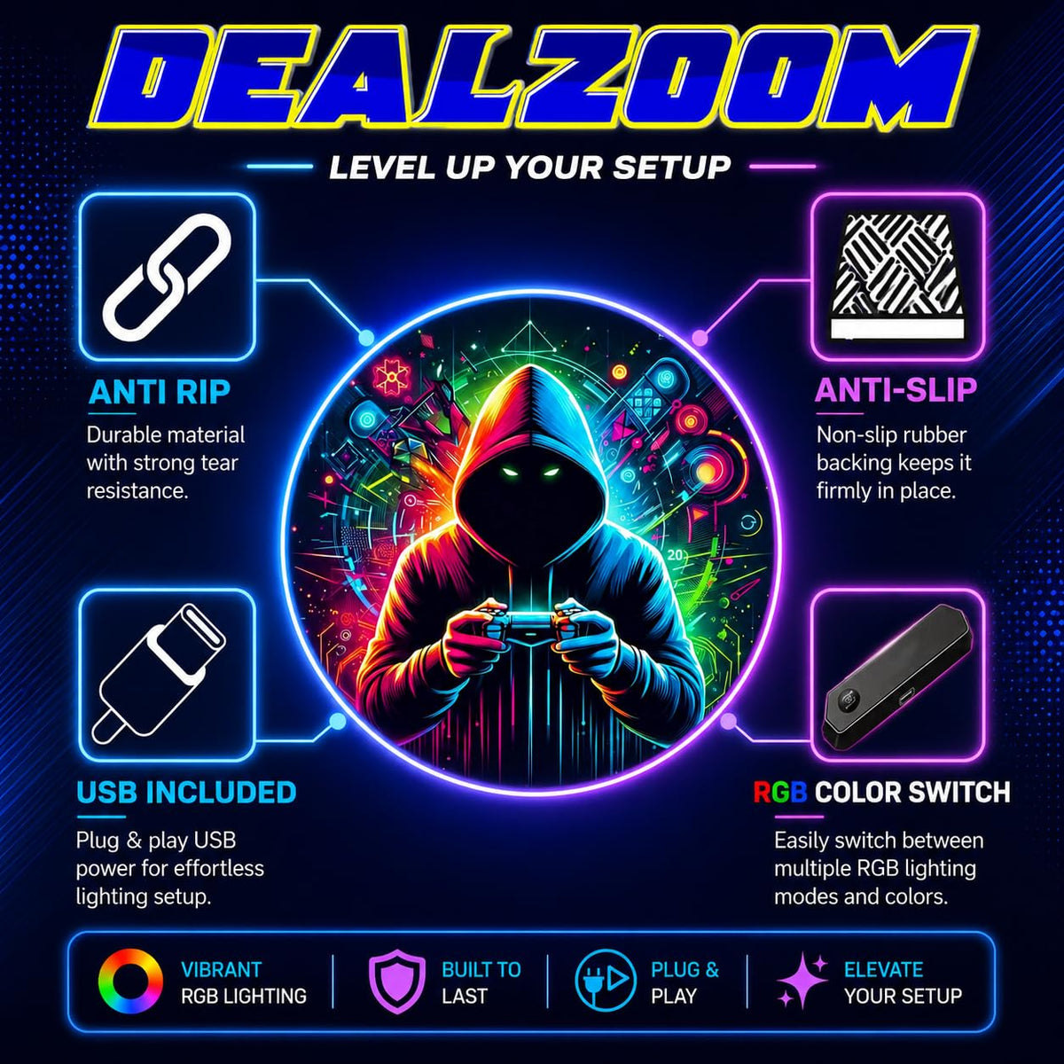 RGB Gaming Chair Mat – 47" Round