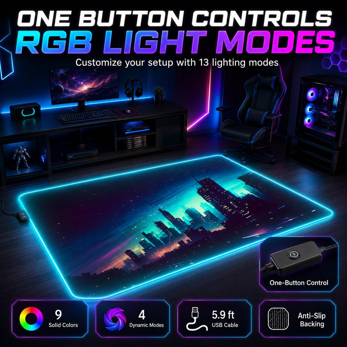 RGB Gaming Rug – 60" × 35"