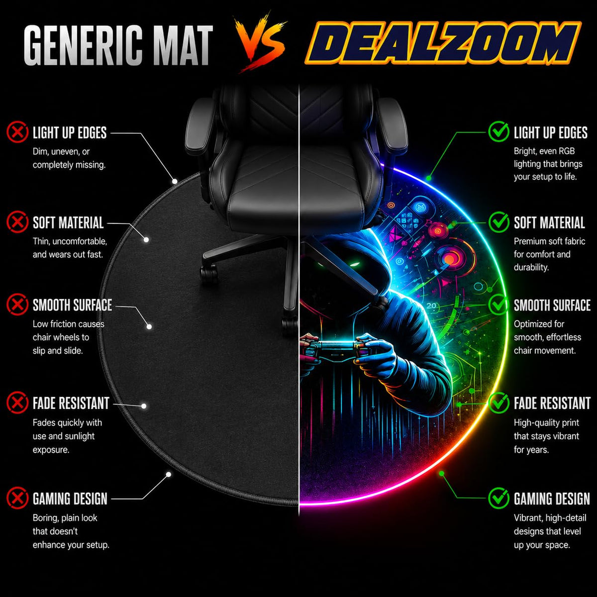 RGB Gaming Chair Mat – 47" Round