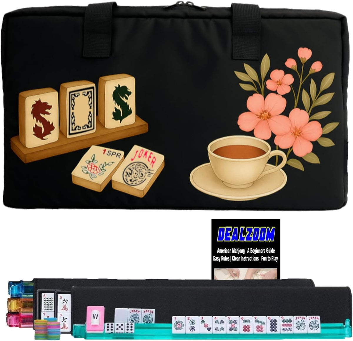 American Mahjong Set, Full Game with 166 Mahjong Tiles, Mahjong Racks with Pushers, Instructions, Dice, Chips, Wind Indicator