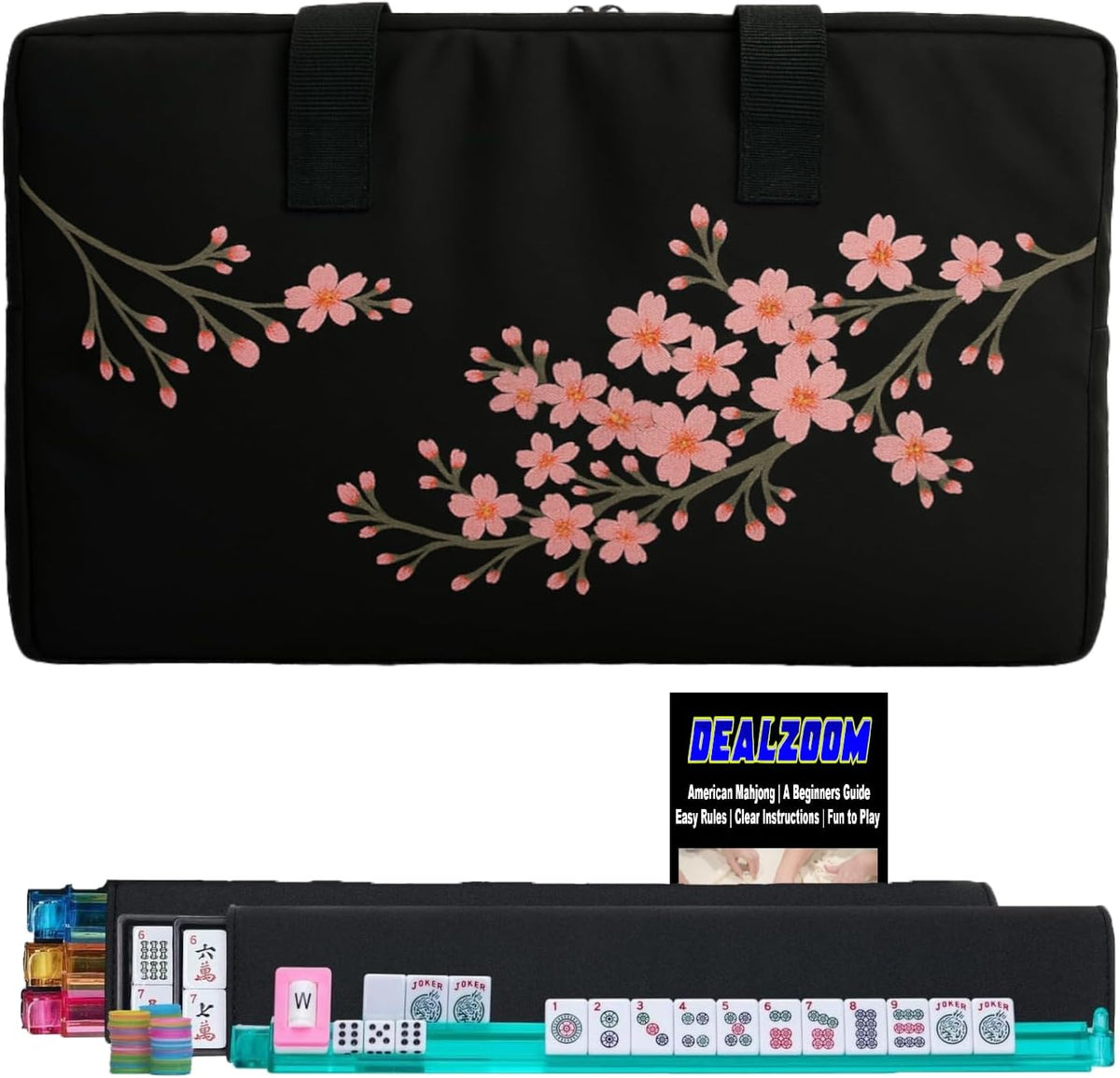 American Mahjong Set, Full Game with 166 Mahjong Tiles, Mahjong Racks with Pushers, Instructions, Dice, Chips, Wind Indicator