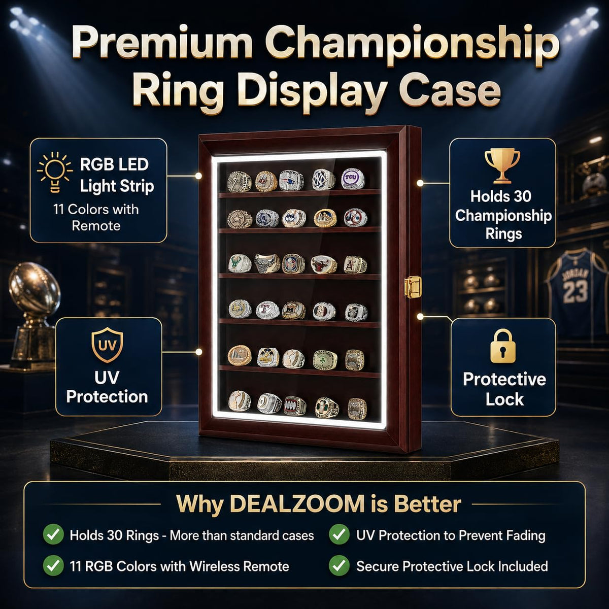 LED Championship Ring Display Case