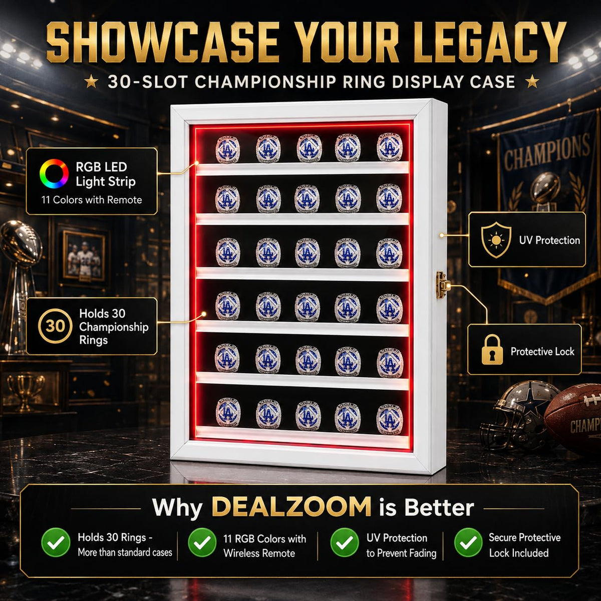 LED Championship Ring Display Case