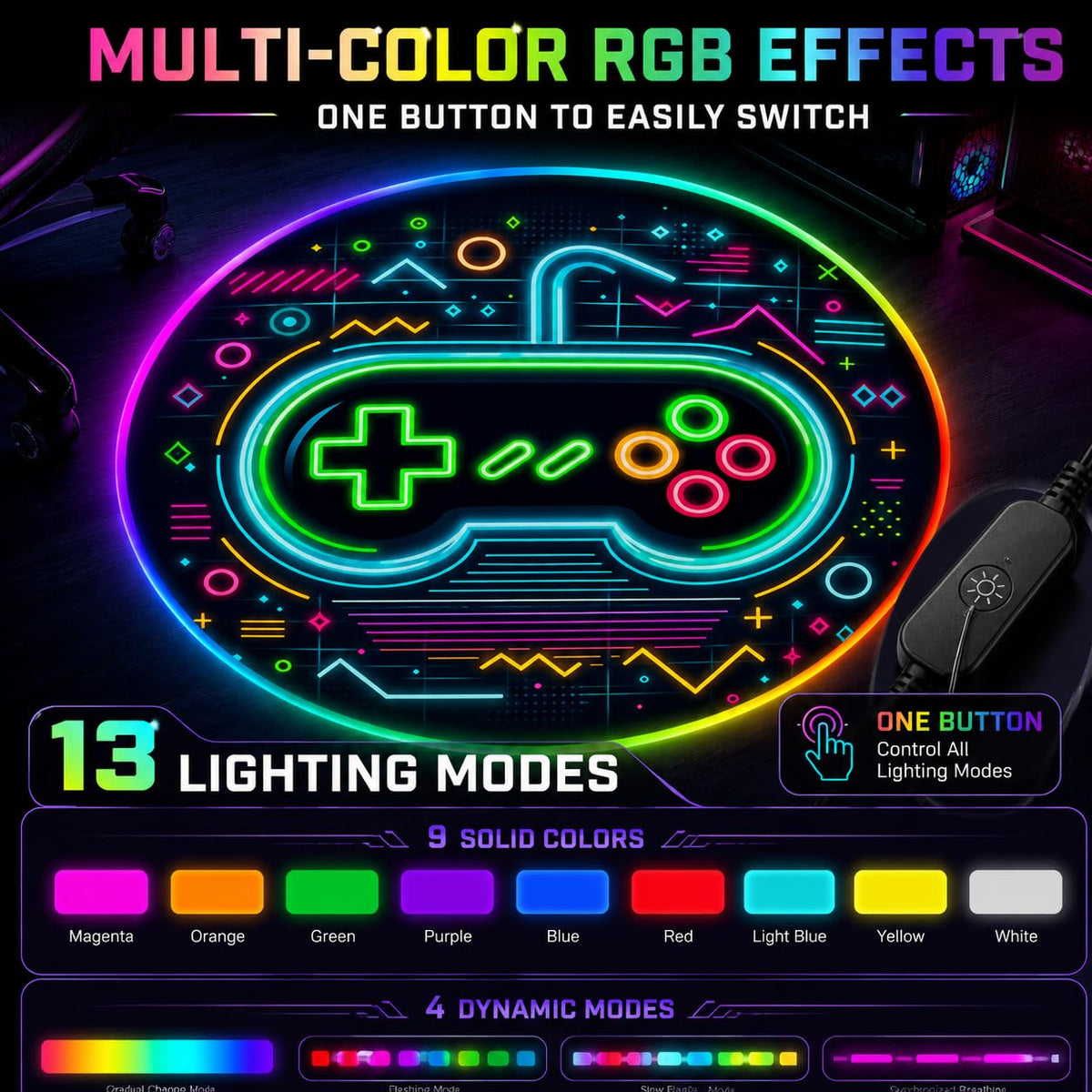 RGB Gaming Chair Mat – 47" Round