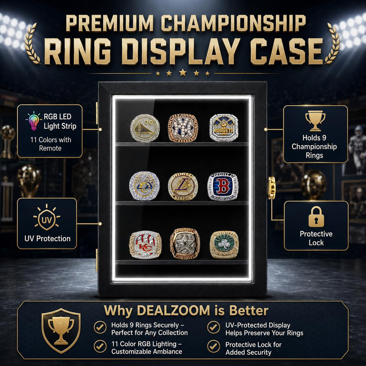 LED Championship Ring Display Case