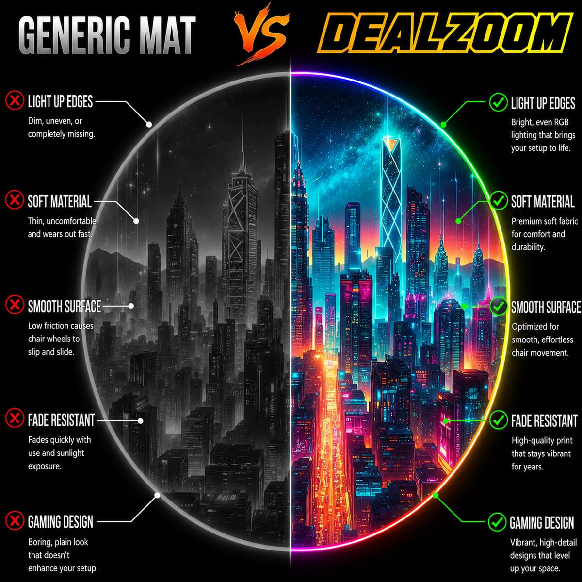 RGB Gaming Chair Mat – 47" Round