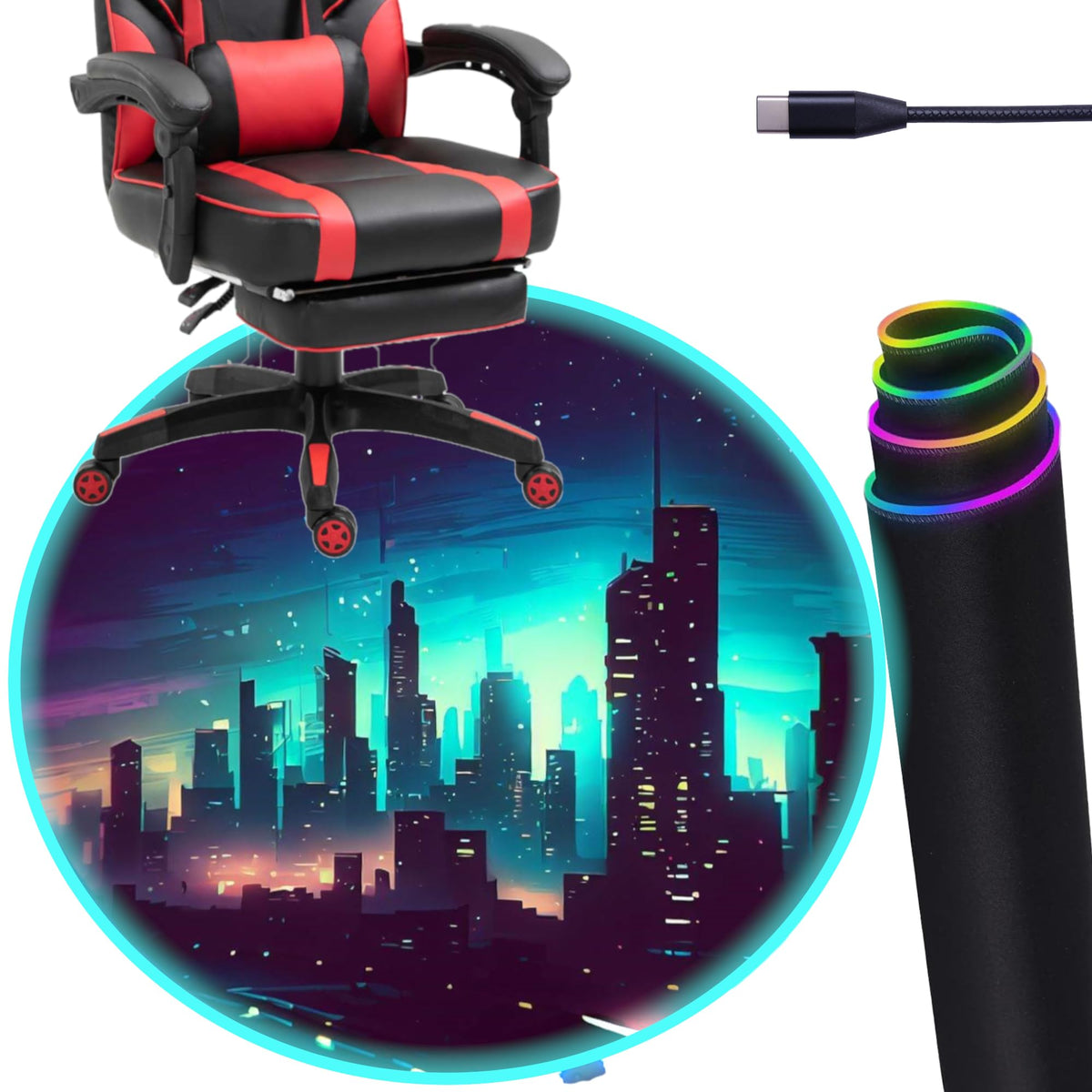 RGB Gaming Chair Mat – 47" Round