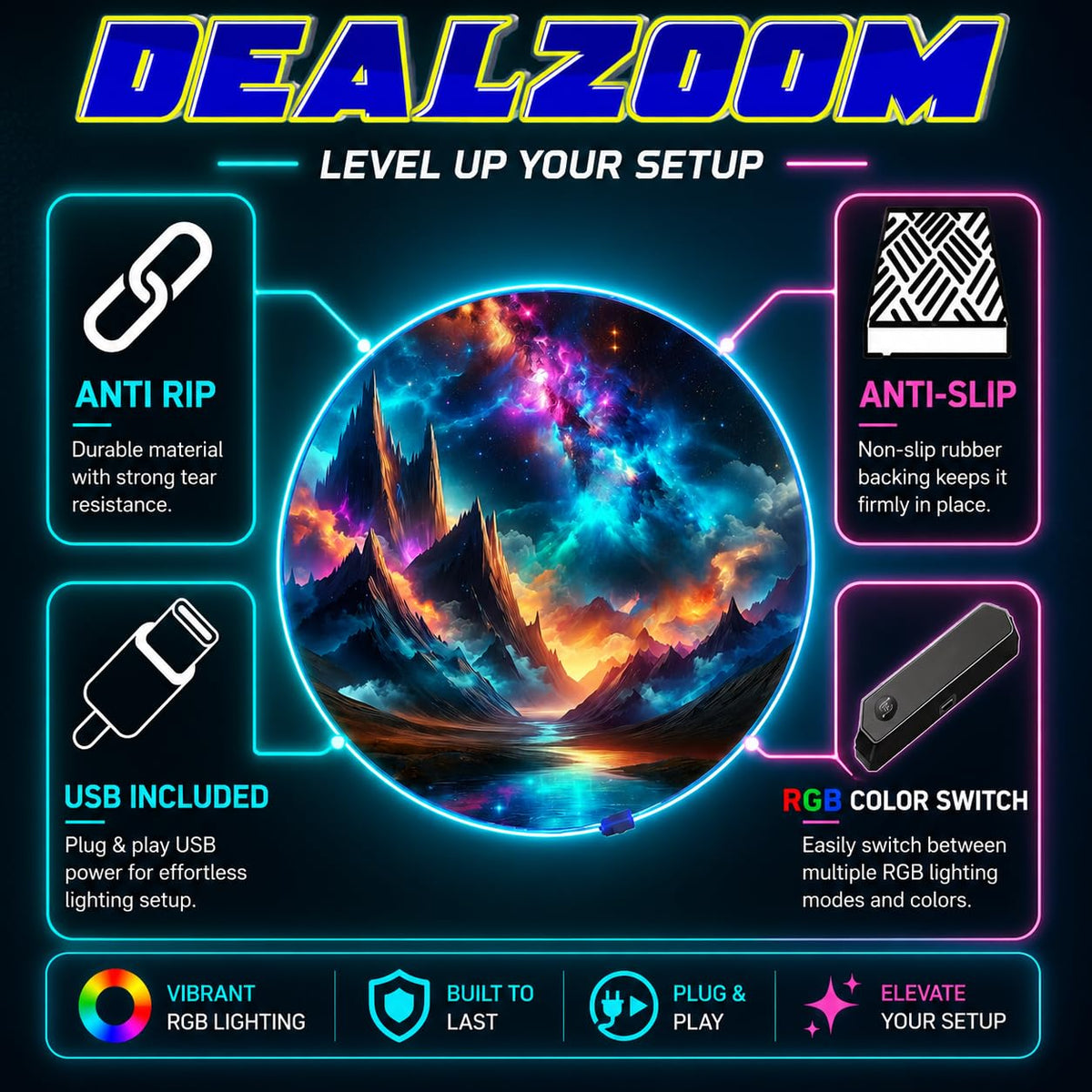 RGB Gaming Chair Mat – 47" Round