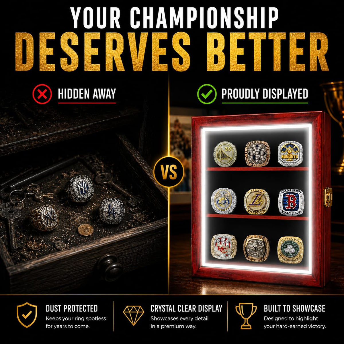 LED Championship Ring Display Case