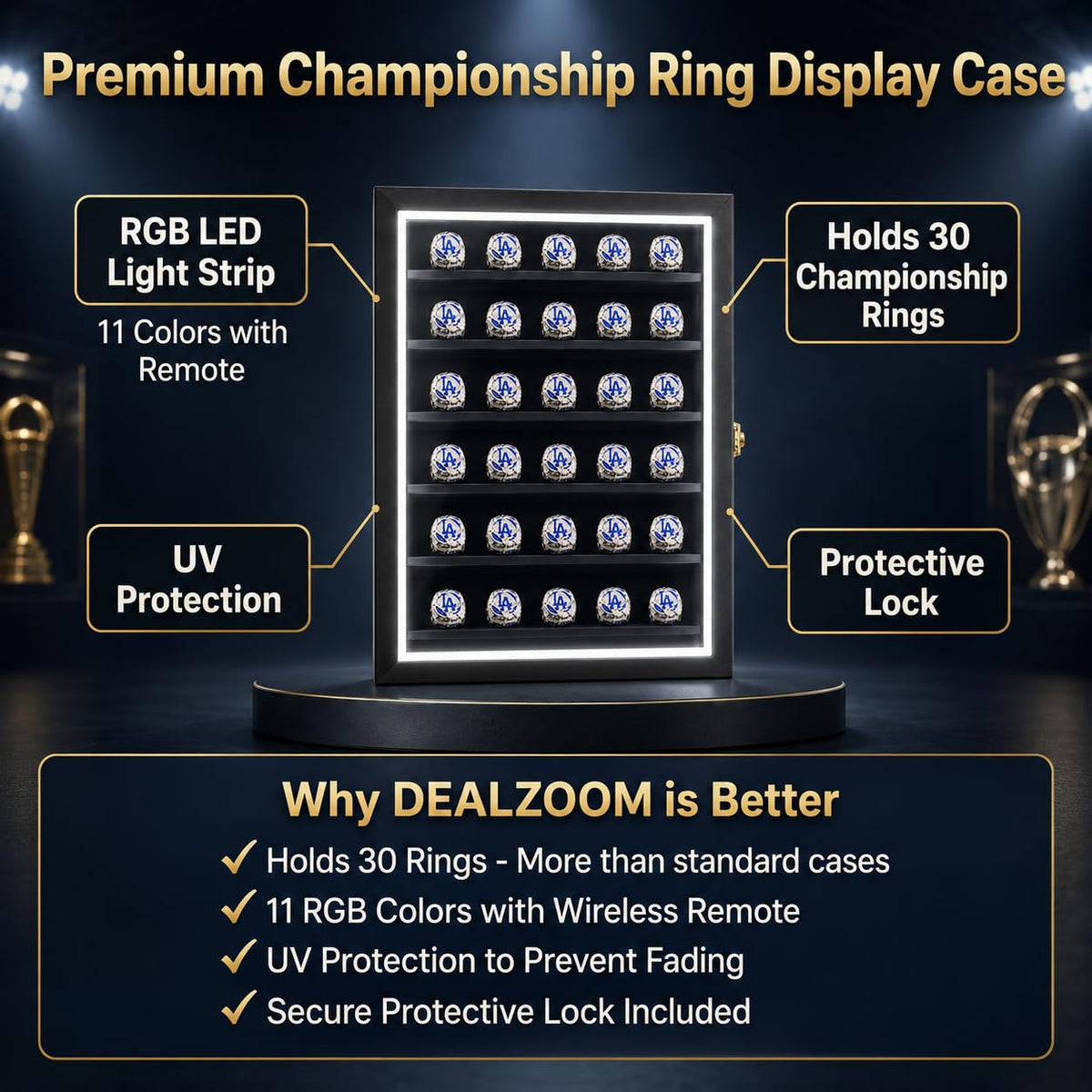 LED Championship Ring Display Case