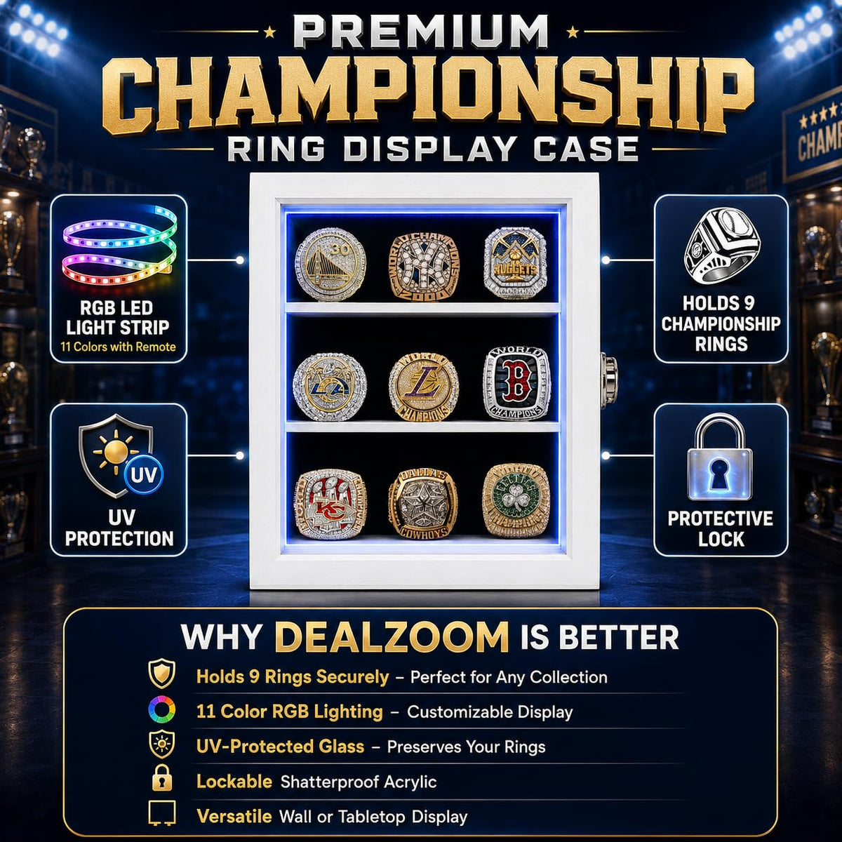 LED Championship Ring Display Case