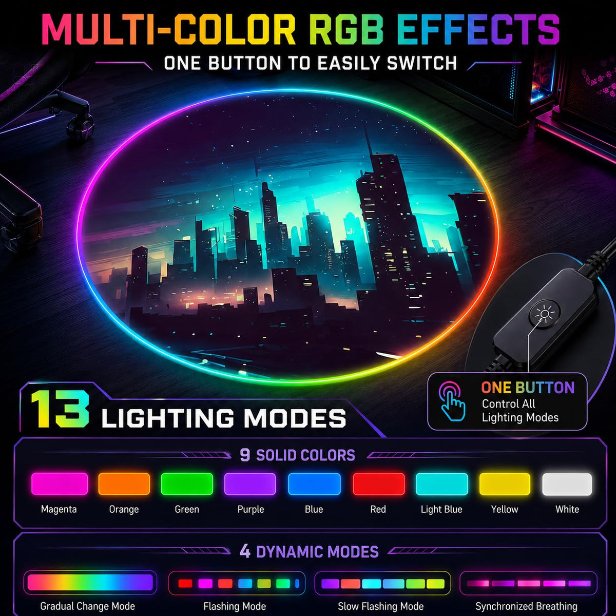RGB Gaming Chair Mat – 47" Round