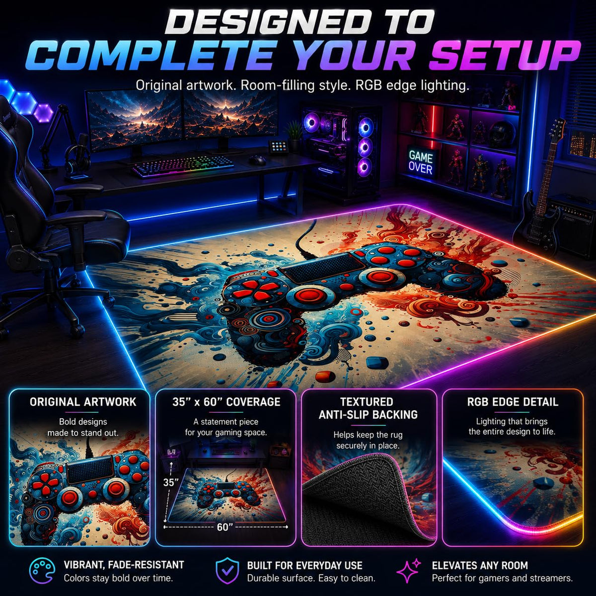 RGB Gaming Rug – 60" × 35"