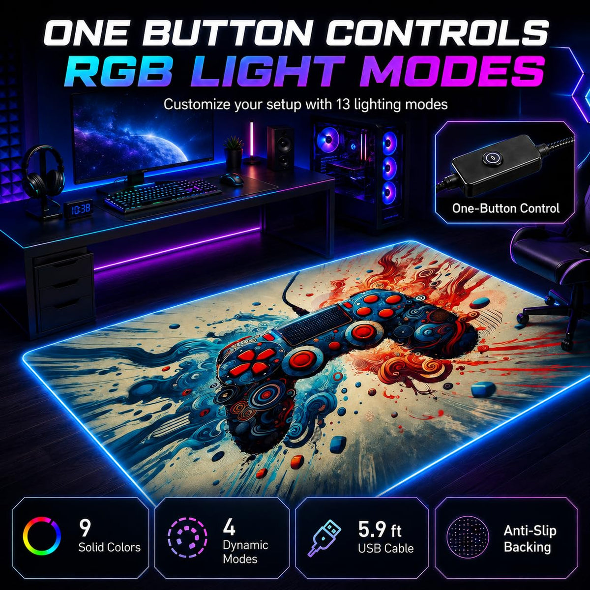 RGB Gaming Rug – 60" × 35"