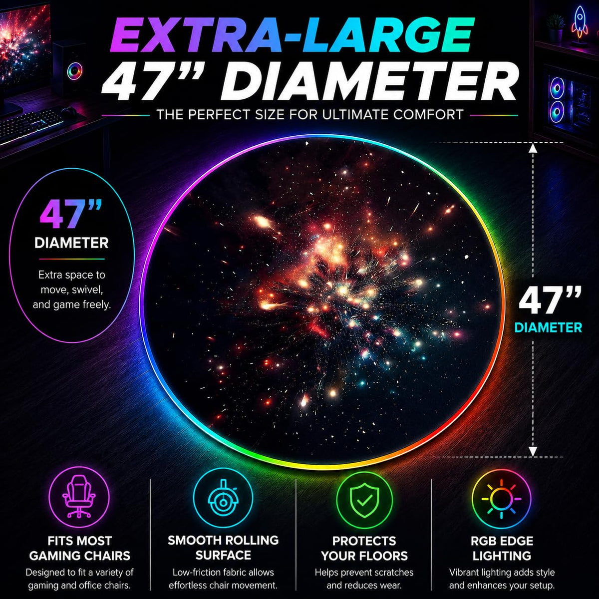RGB Gaming Chair Mat – 47" Round