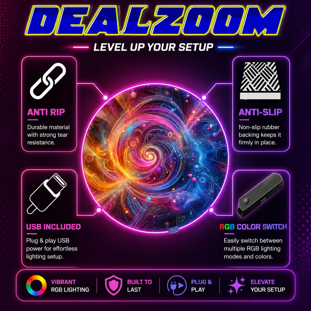 RGB Gaming Chair Mat – 47" Round