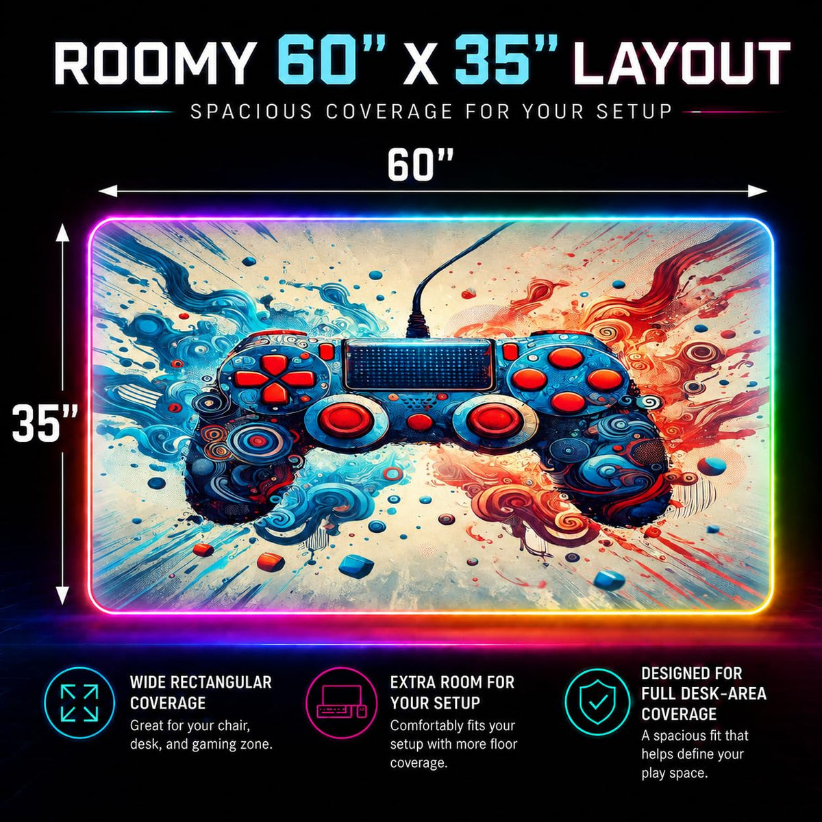 RGB Gaming Rug – 60" × 35"