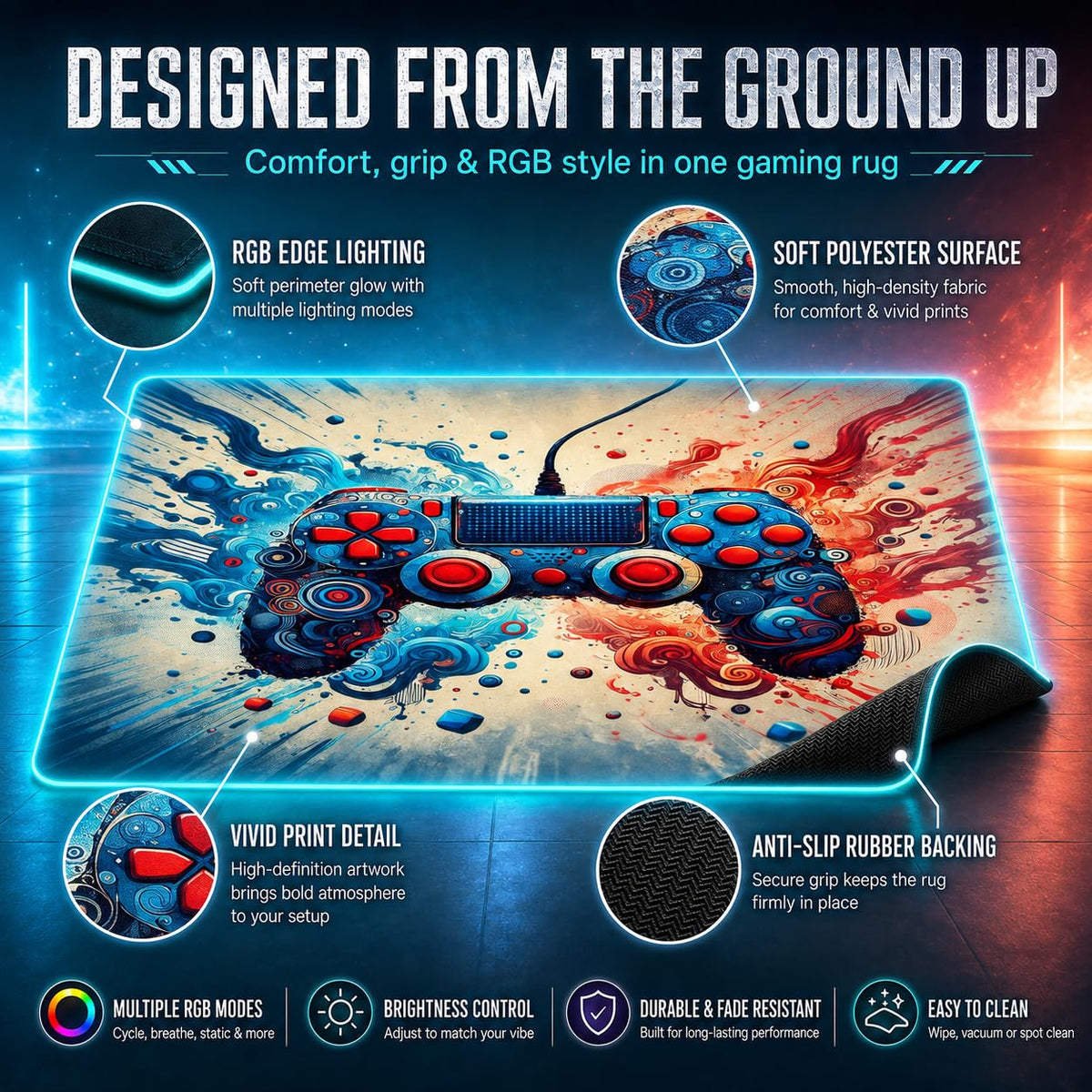 RGB Gaming Rug – 60" × 35"