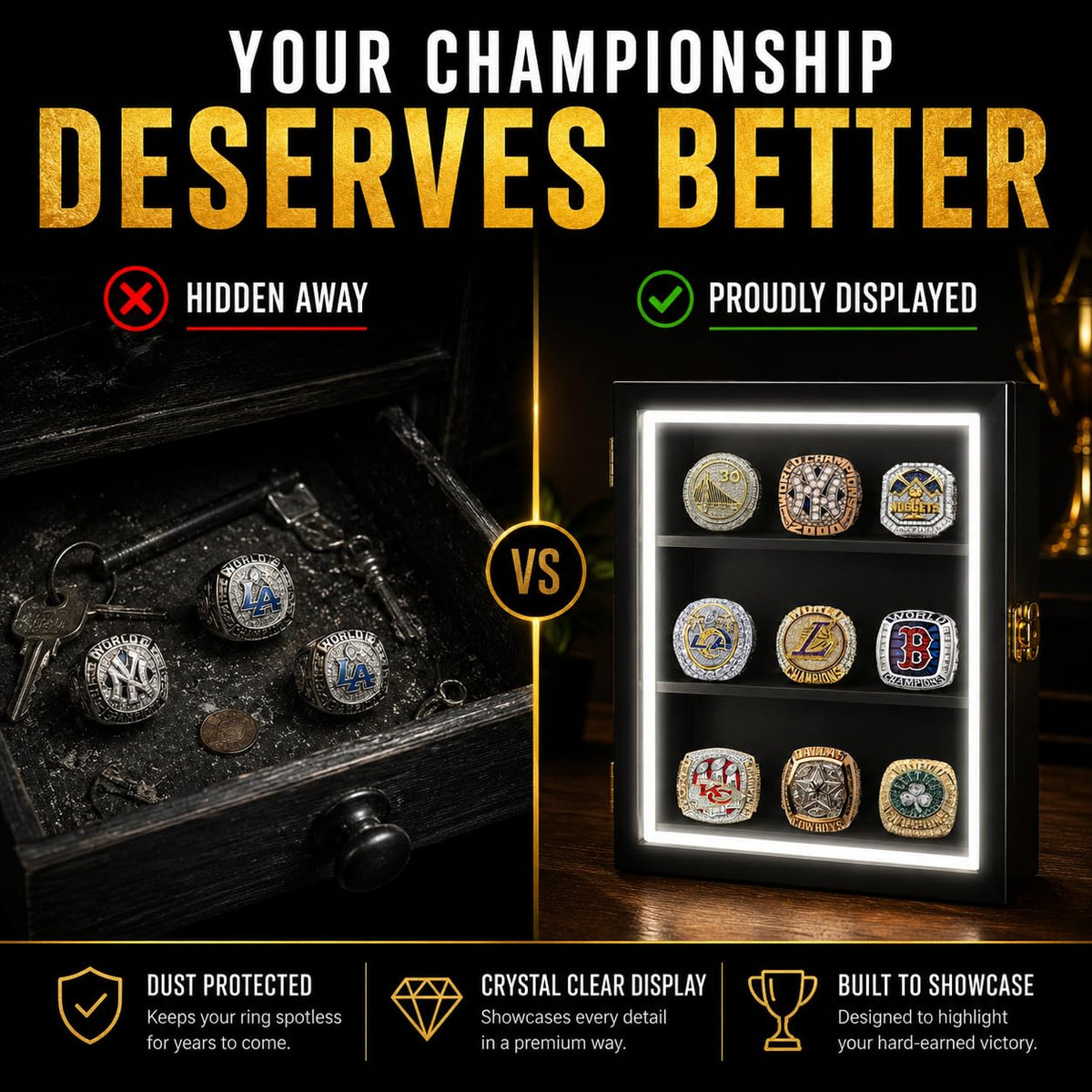 LED Championship Ring Display Case