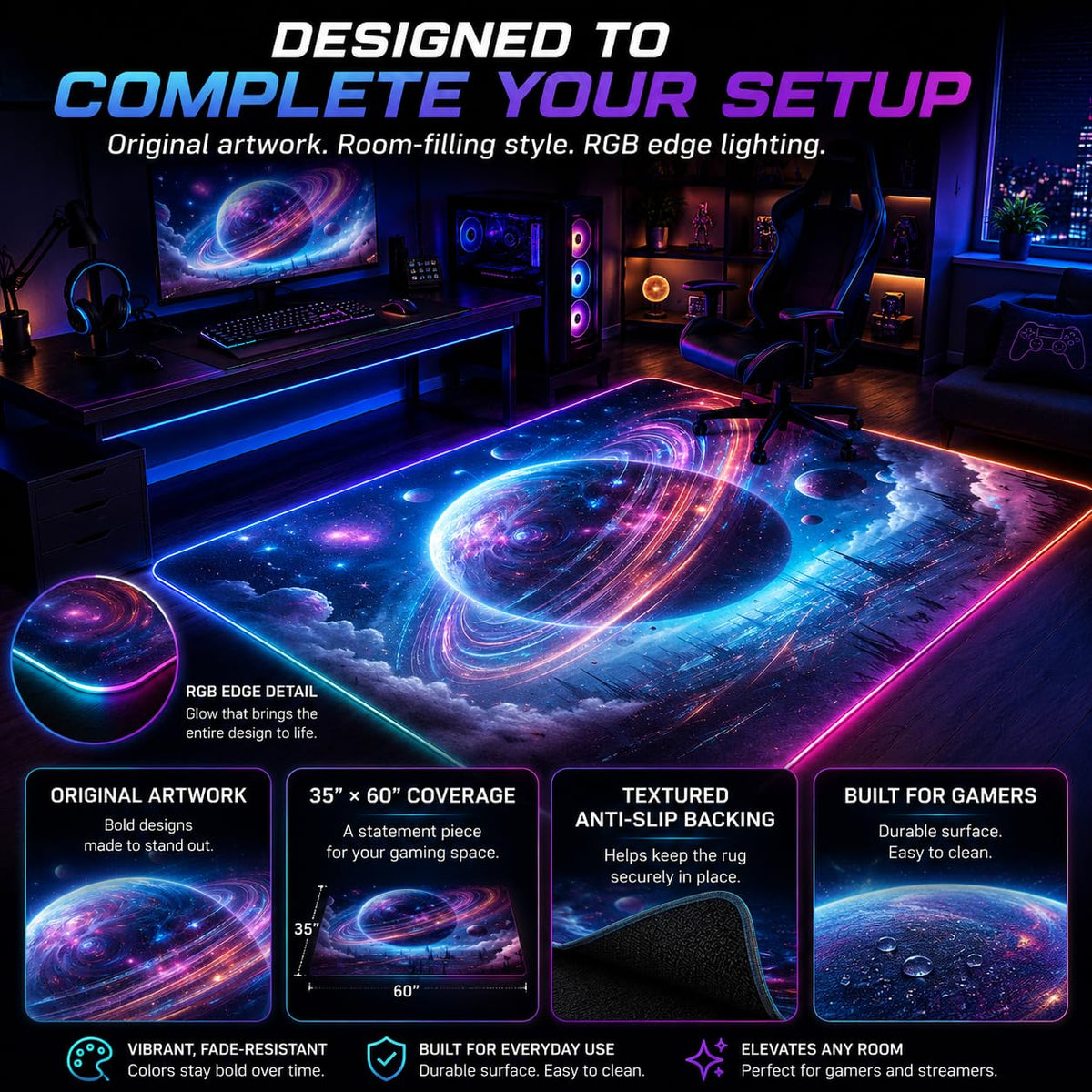 RGB Gaming Rug – 60" × 35"