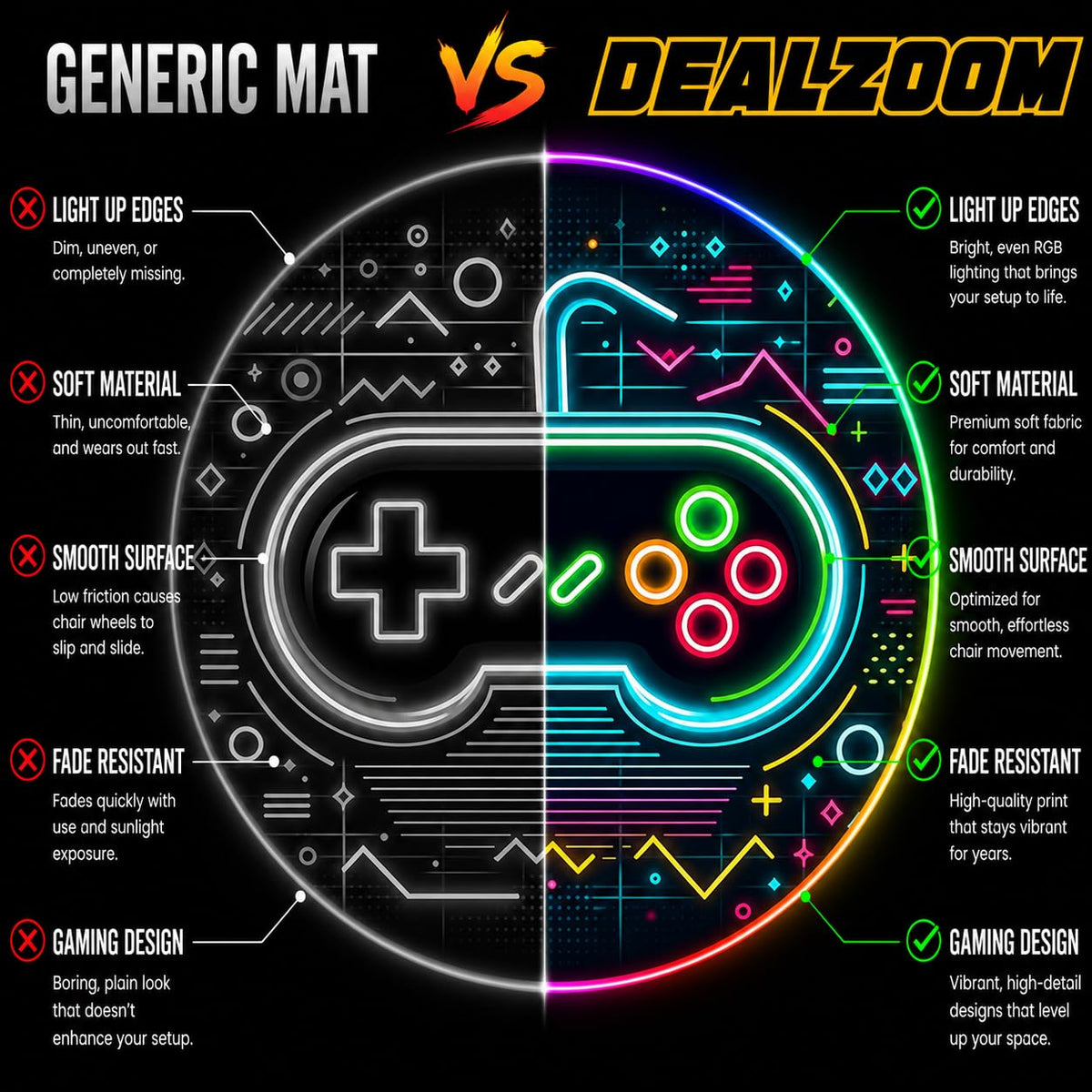 RGB Gaming Chair Mat – 47" Round