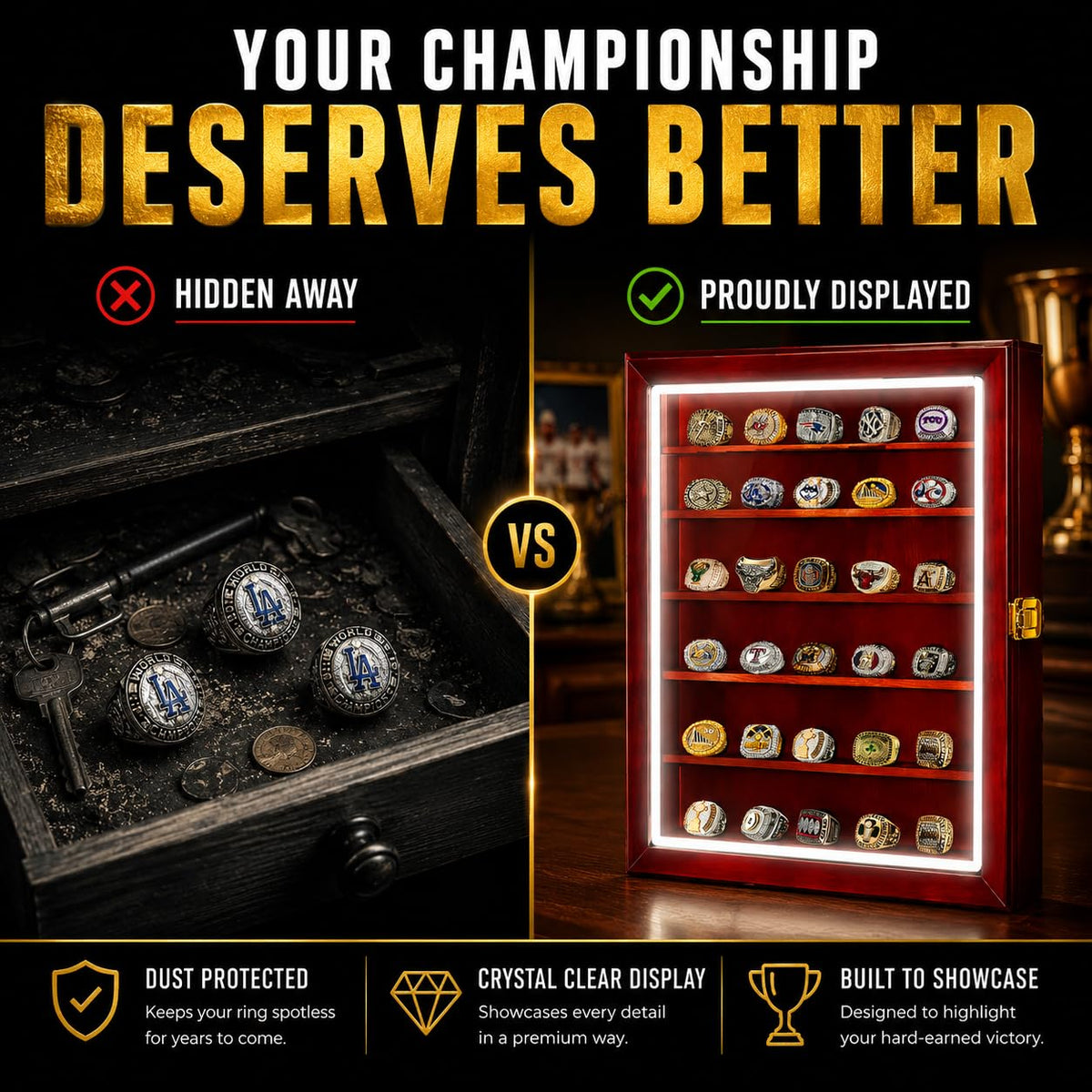 LED Championship Ring Display Case